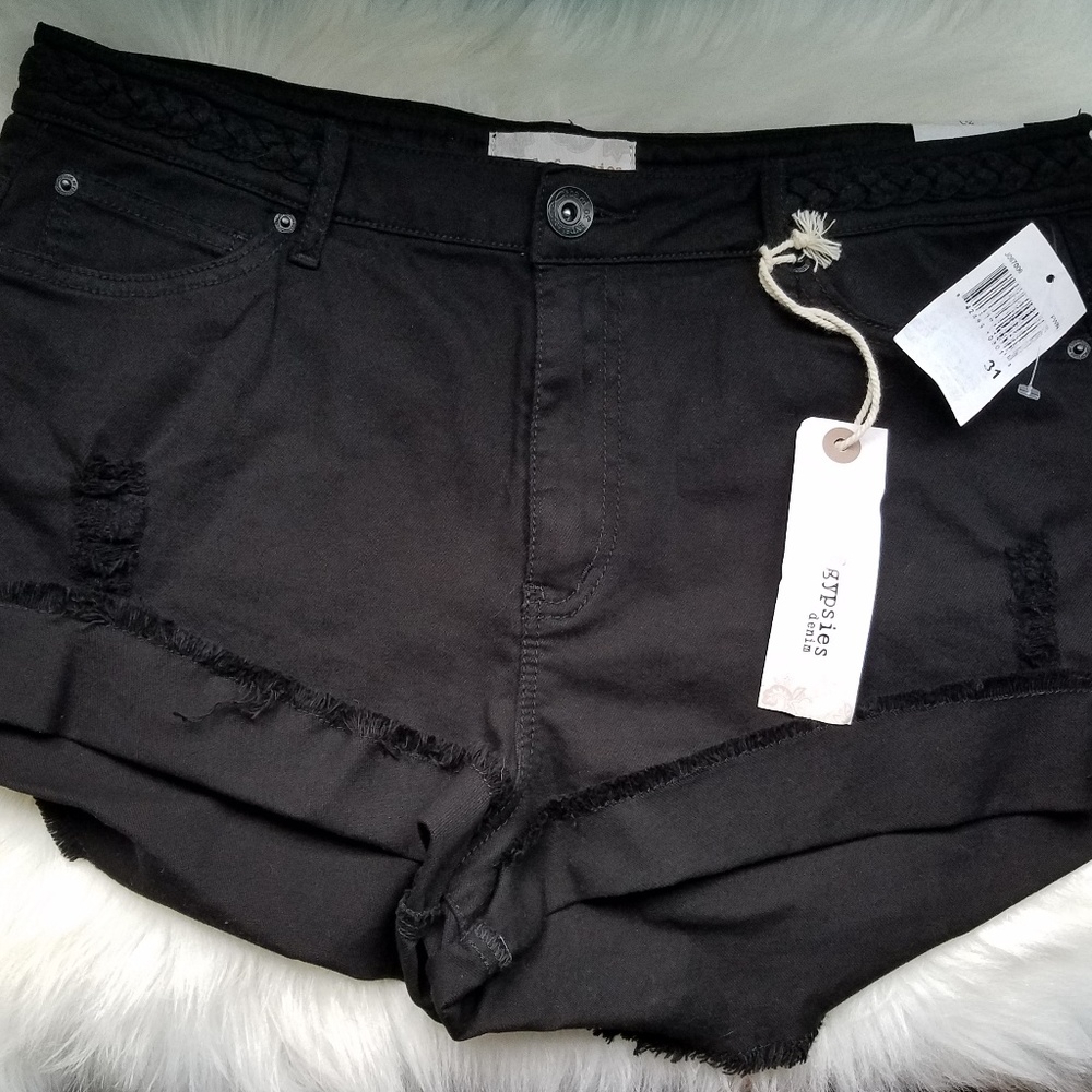 Band of Gypsies Distressed Black Denim Shorts